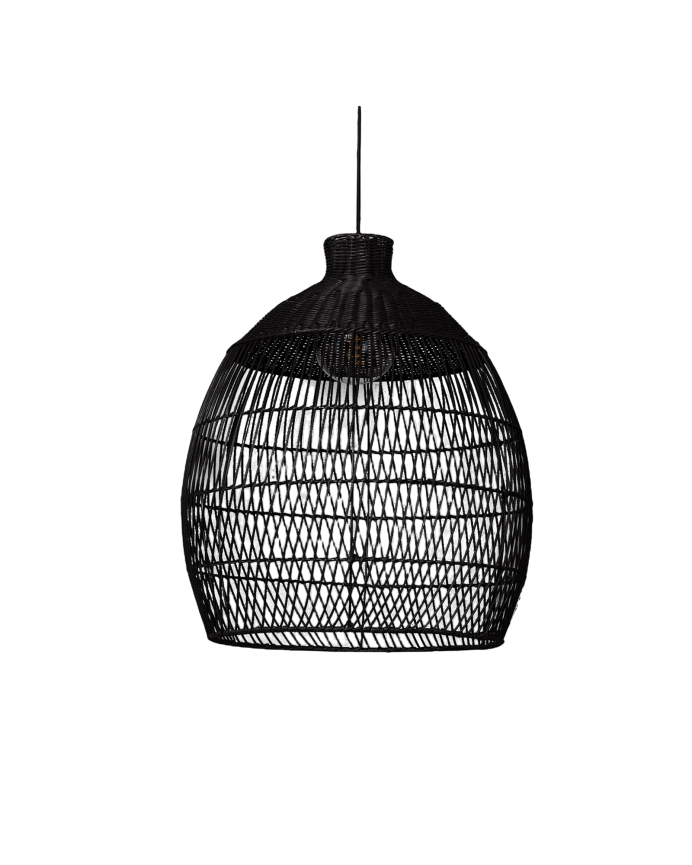 Deco wood Lámpara de techo de fibras de mimbre natural en color negro de 60x50cm