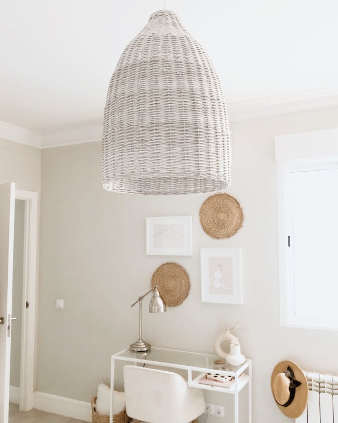 Deco Wood Lámpara De Techo De Mimbre Tono Blanco De 65x45cm