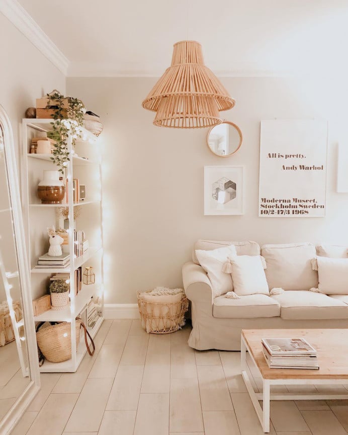 Deco Wood Lámpara De Techo De Mimbre Tono Natural De 47x58cm