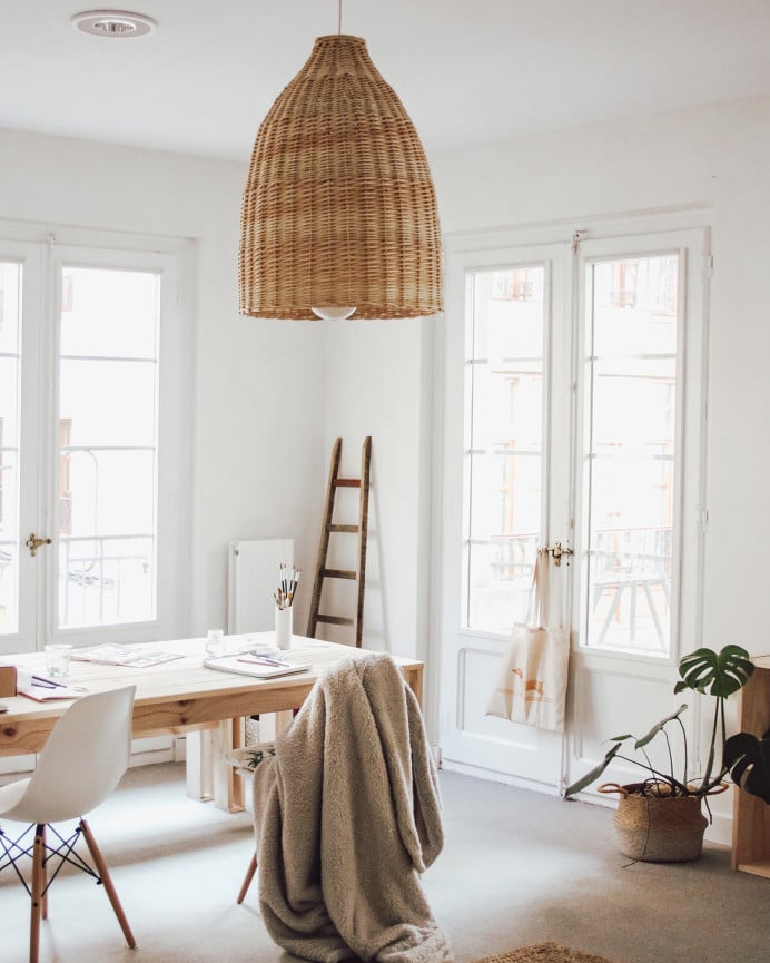 Deco Wood Lámpara De Techo De Mimbre Tono Natural De 65x45cm