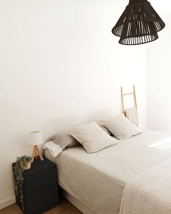 Deco Wood Lámpara De Techo De Mimbre Tono Negro De 47x58cm