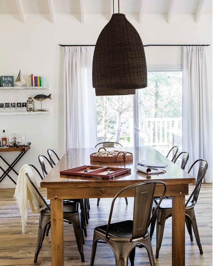 Deco Wood Lámpara De Techo De Mimbre Tono Negro De 65x45cm