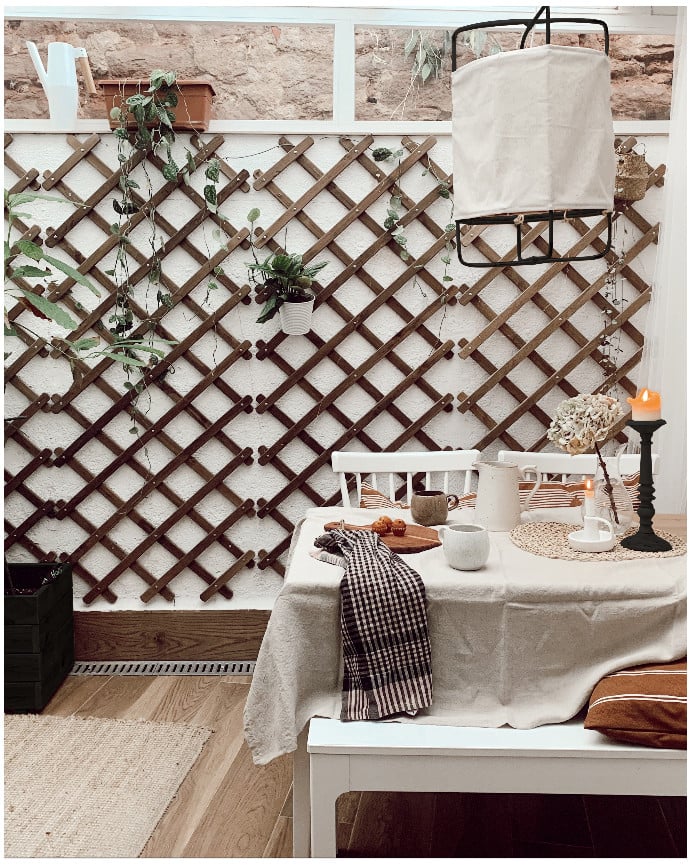 Deco Wood Lámpara De Techo Elaborada Con Estructura De Bambú Y Pantalla De Tela Hecha Con Poliéster Y Lino Natural