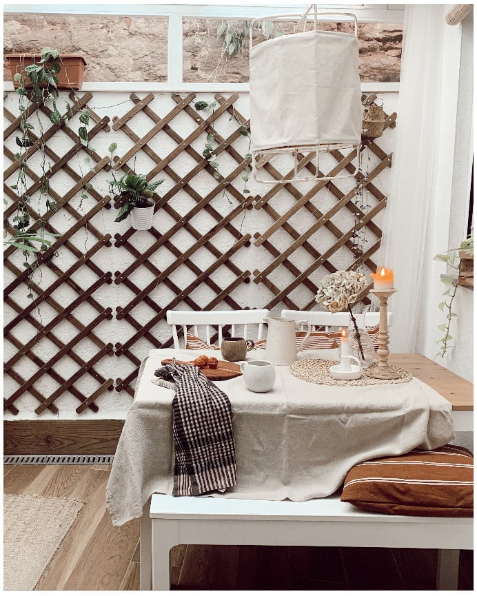 Deco Wood Lámpara De Techo Elaborada Con Estructura De Bambú Y Pantalla De Tela Hecha Con Poliéster Y Lino Natural