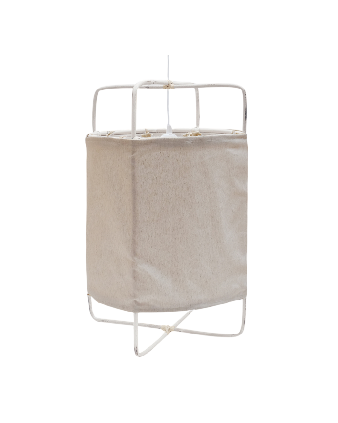 Deco wood Lámpara de techo elaborada con estructura de bambú y pantalla de tela hecha con poliéster y lino natural