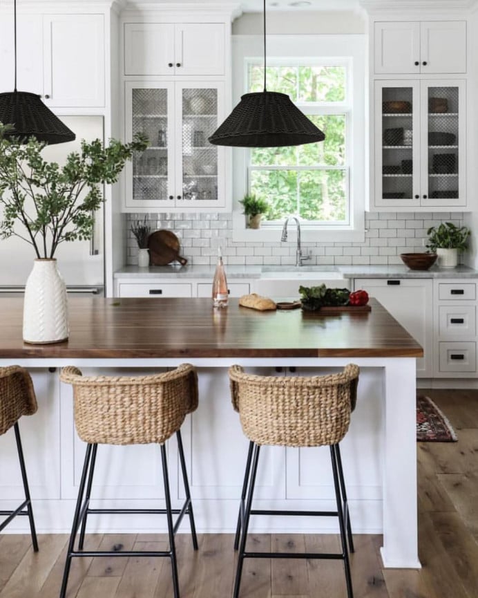 Deco Wood Lámpara De Techo Negra Elaborada Con Mimbre Natural De 20cm