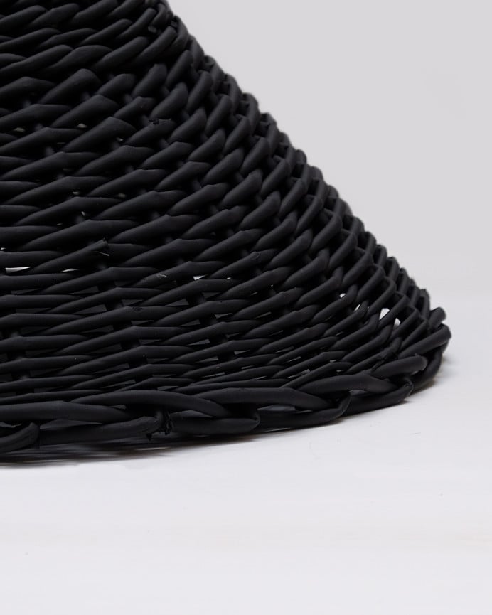 Deco Wood Lámpara De Techo Negra Elaborada Con Mimbre Natural De 20cm