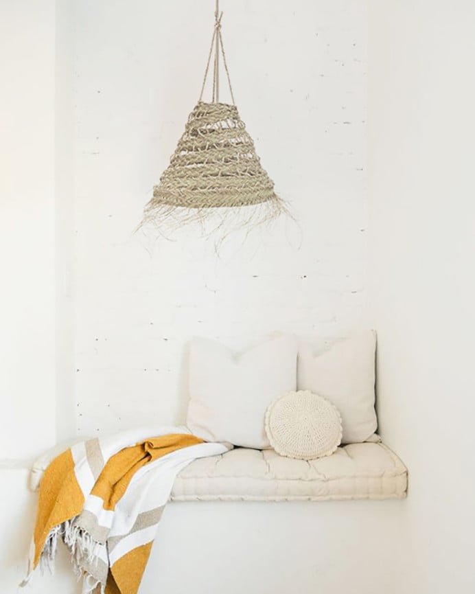 Deco Wood Lámpara De Techo Redonda De Esparto Natural De Ø30cm