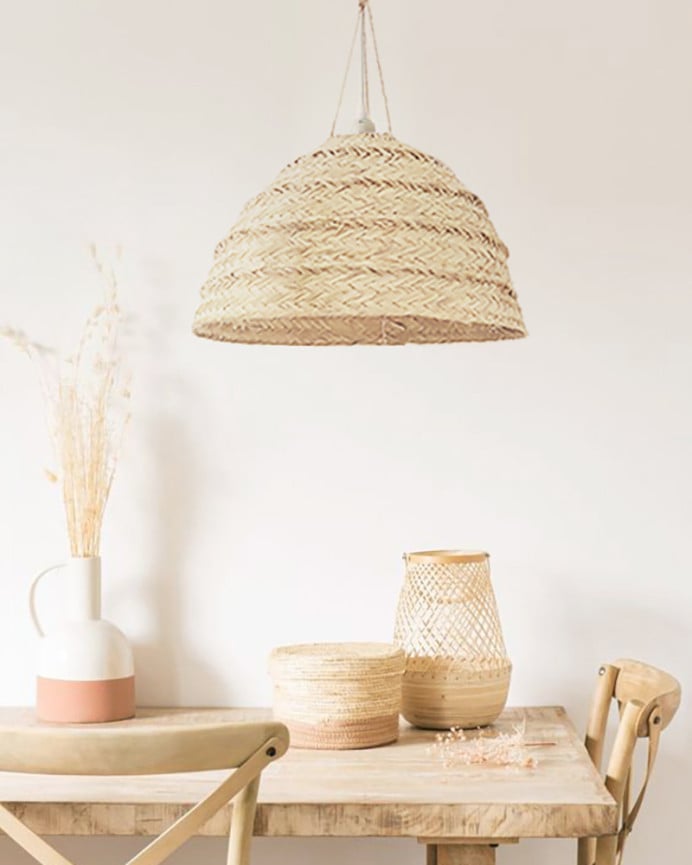 Deco Wood Lámpara De Techo Redonda De Esparto Natural De Ø40cm