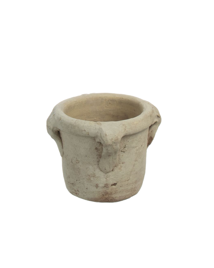 Deco wood Macetero con asas de arcilla natural de 11x12cm