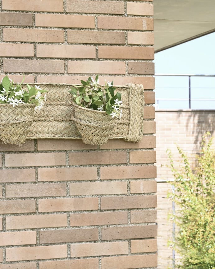 Deco Wood Macetero De Pared Doble Horizontal De Esparto Natural Y Armazón De Madera De 75x22cm