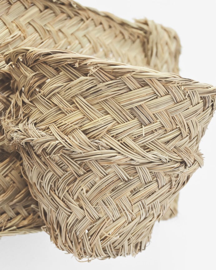 Deco Wood Macetero De Pared Doble Horizontal De Esparto Natural Y Armazón De Madera De 75x22cm