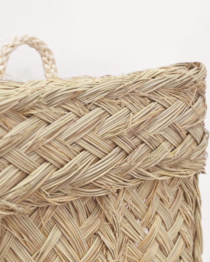 Deco Wood Macetero De Pared Doble Vertical De Esparto Natural Y Armazón De Madera De 75x22cm