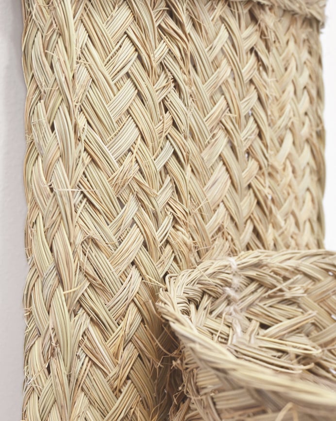 Deco Wood Macetero De Pared Doble Vertical De Esparto Natural Y Armazón De Madera De 75x22cm