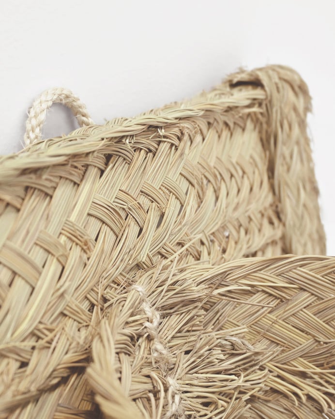 Deco Wood Macetero De Pared Horizontal De Esparto Natural Y Armazón De Madera De 40x22cm