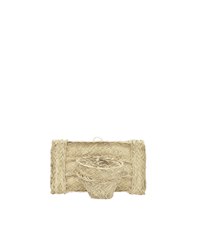 Deco wood Macetero de pared horizontal de esparto natural y armazón de madera de 40x22cm