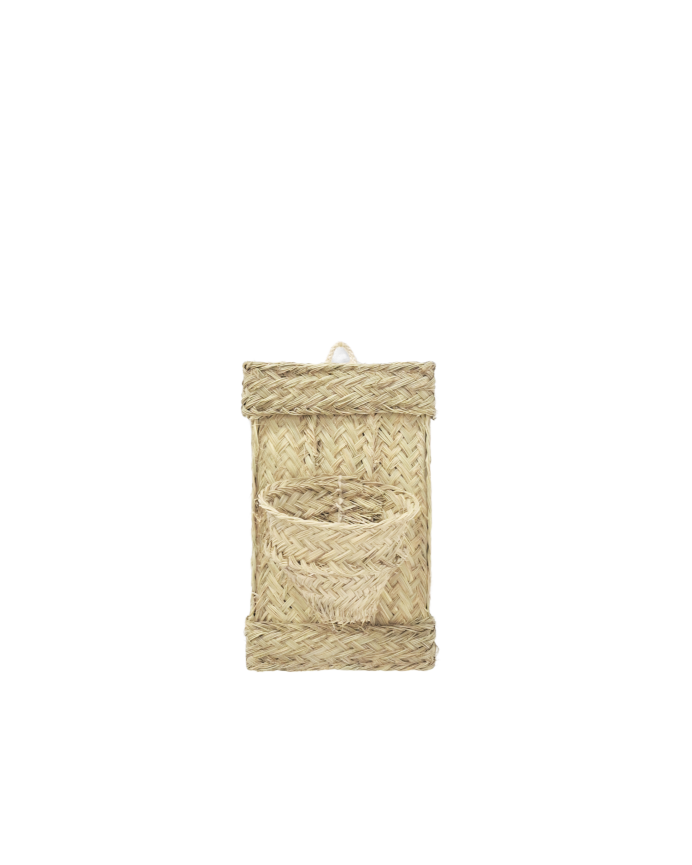 Deco wood Macetero de pared vertical de esparto natural y armazón de madera de 15x22cm