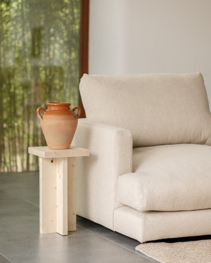 Deco Wood Mesa Auxiliar De Madera Maciza En Tono Natural De 25x25cm