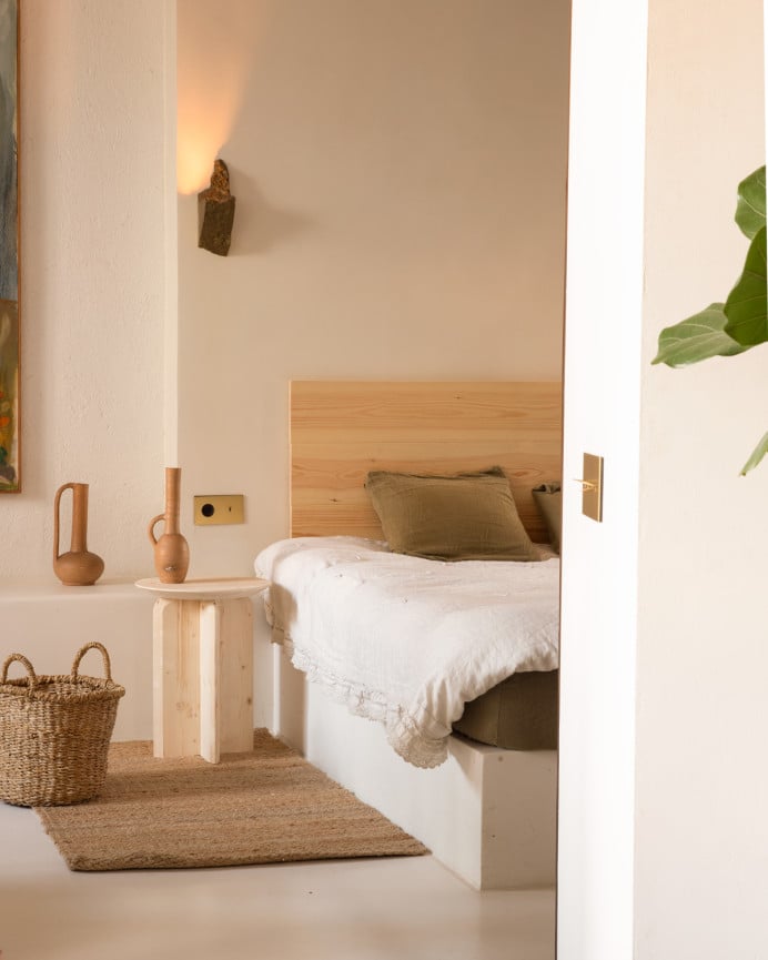 Deco Wood Mesa Auxiliar De Madera Maciza En Tono Natural De 50x45cm