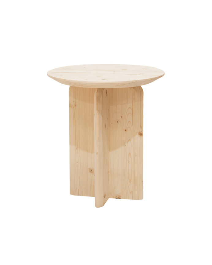 Deco wood Mesa auxiliar de madera maciza en tono natural de 50x45cm