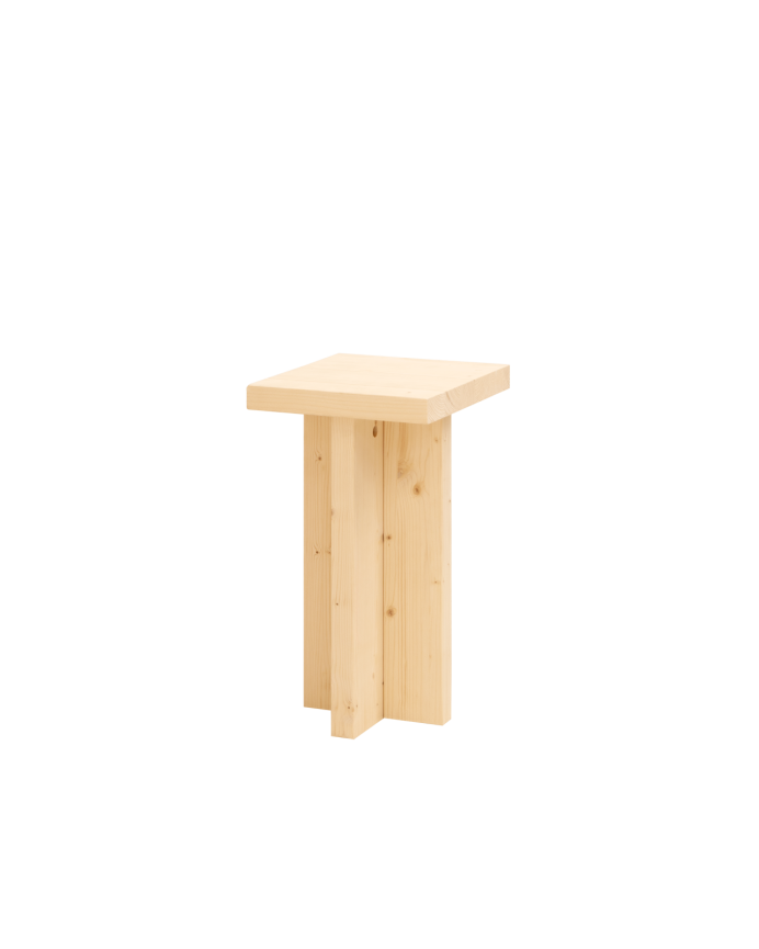 Deco wood Mesa auxiliar de madera maciza en tono natural de 25x25cm