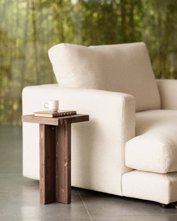 Deco Wood Mesa Auxiliar De Madera Maciza En Tono Nogal De 25x25cm