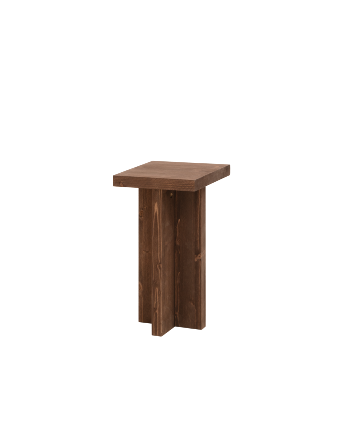 Deco wood Mesa auxiliar de madera maciza en tono nogal de 25x25cm