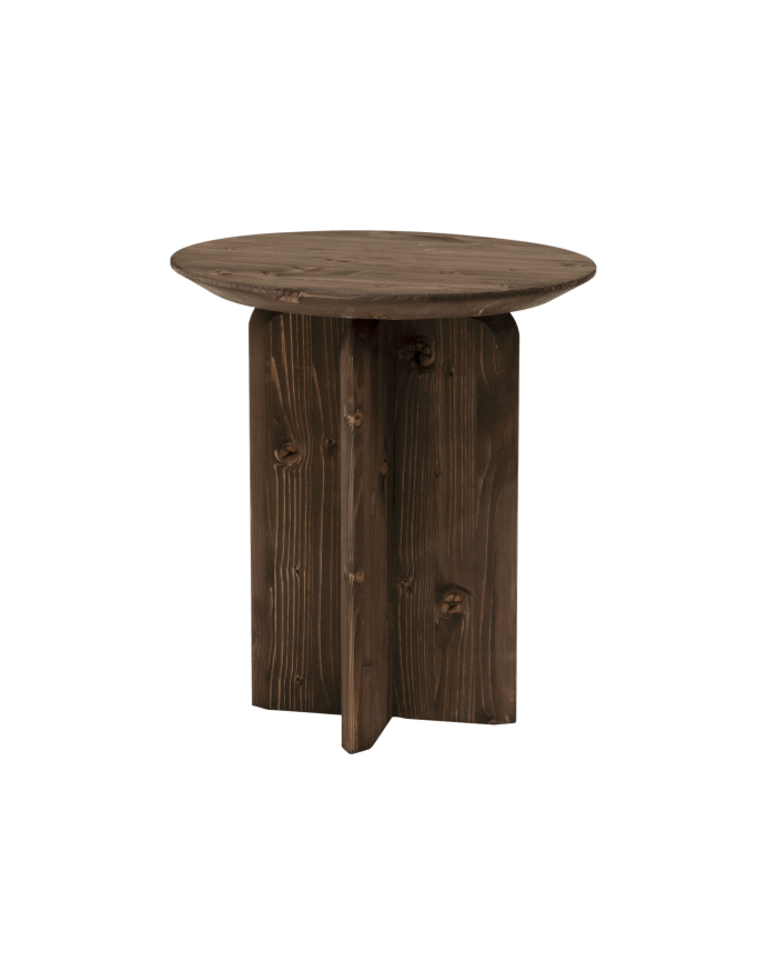 Deco wood Mesa auxiliar de madera maciza en tono nogal de 50x45cm