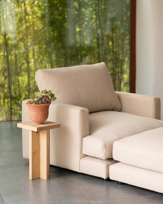 Deco Wood Mesa Auxiliar De Madera Maciza En Tono Roble Medio De 25x25cm