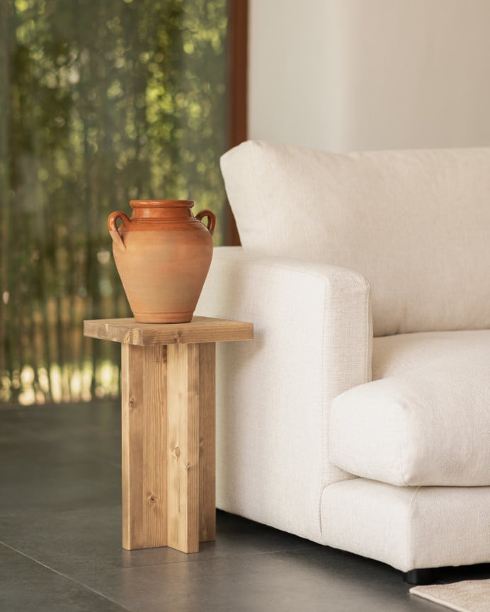 Deco Wood Mesa Auxiliar De Madera Maciza En Tono Roble Oscuro De 25x25cm