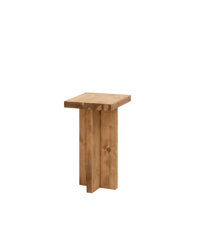 Deco wood Mesa auxiliar de madera maciza en tono roble oscuro de 25x25cm