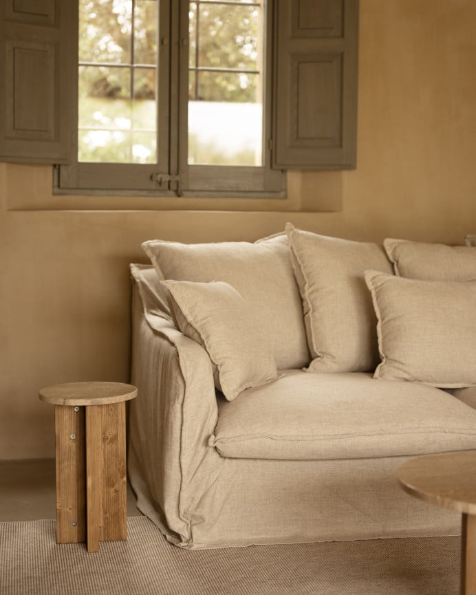 Deco Wood Mesa Auxiliar De Mármol Daino Reale Y Patas De Madera Maciza De Ø28cm