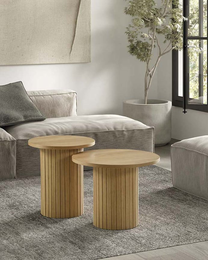 Deco Wood Mesa Auxiliar O De Centro Redonda De Chapa De Roble De 40x45cm