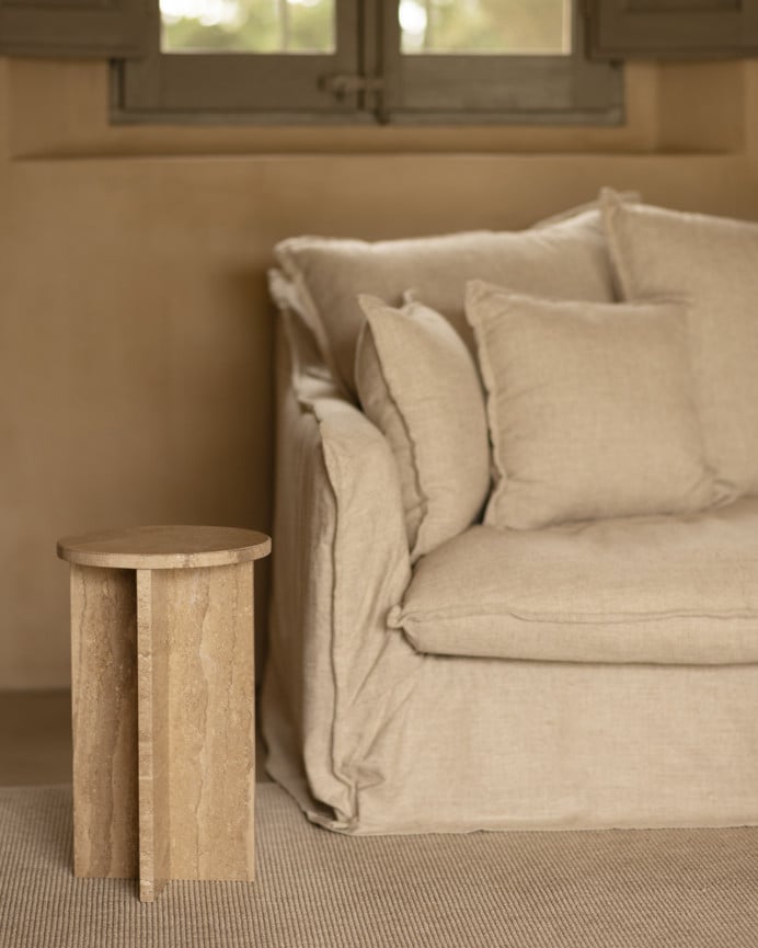 Deco Wood Mesa Auxiliar Redonda De Mármol Daino Reale De Ø28cm