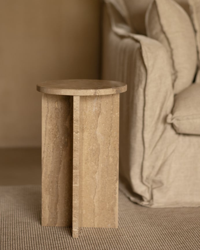 Deco Wood Mesa Auxiliar Redonda De Mármol Daino Reale De Ø28cm