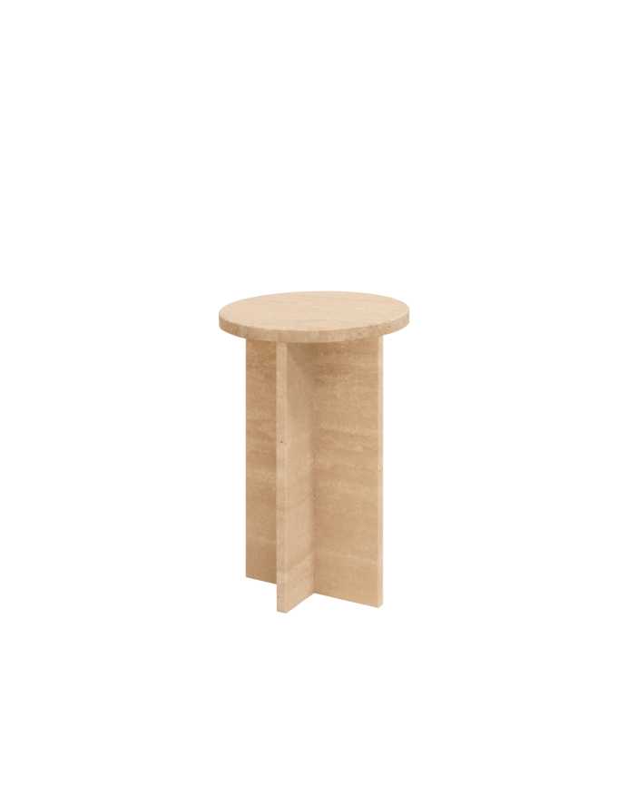 Deco wood Mesa auxiliar redonda de mármol travertino de Ø28cm
