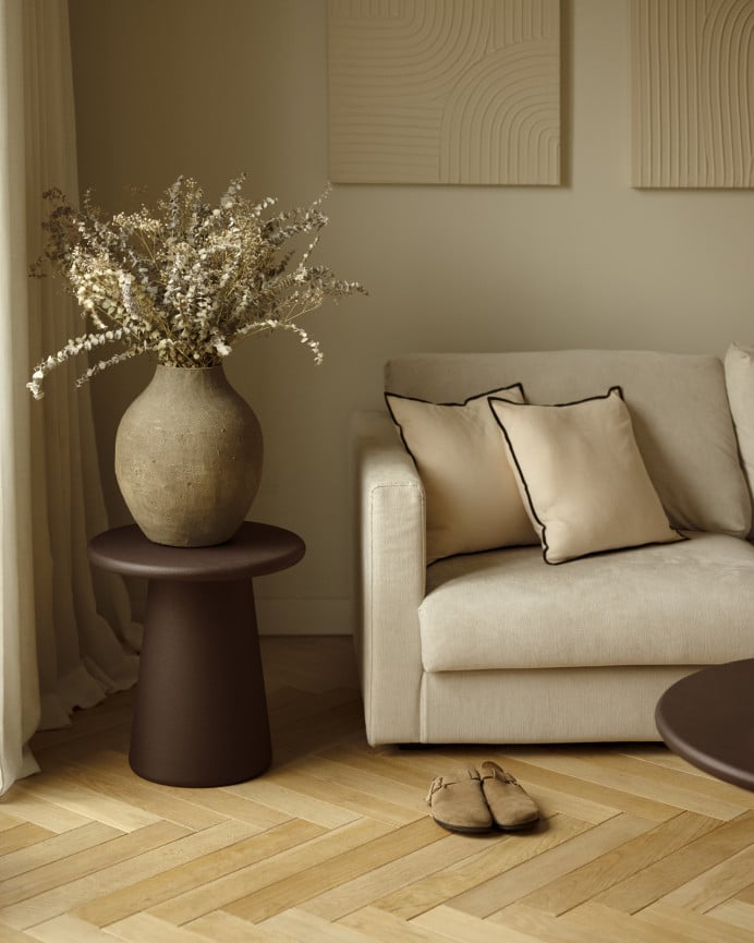 Deco Wood Mesa Auxiliar Redonda De Microcemento En Tono Marrón De 45x50cm