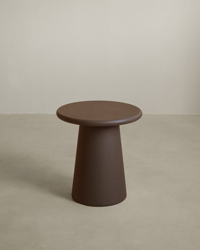 Deco wood Mesa auxiliar redonda de microcemento en tono marrón de 45x50cm