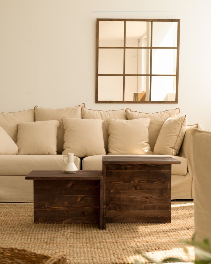 Deco Wood Mesa De Centro 2 Piezas De Madera Maciza En Tono Nogal De 100x44 6cm