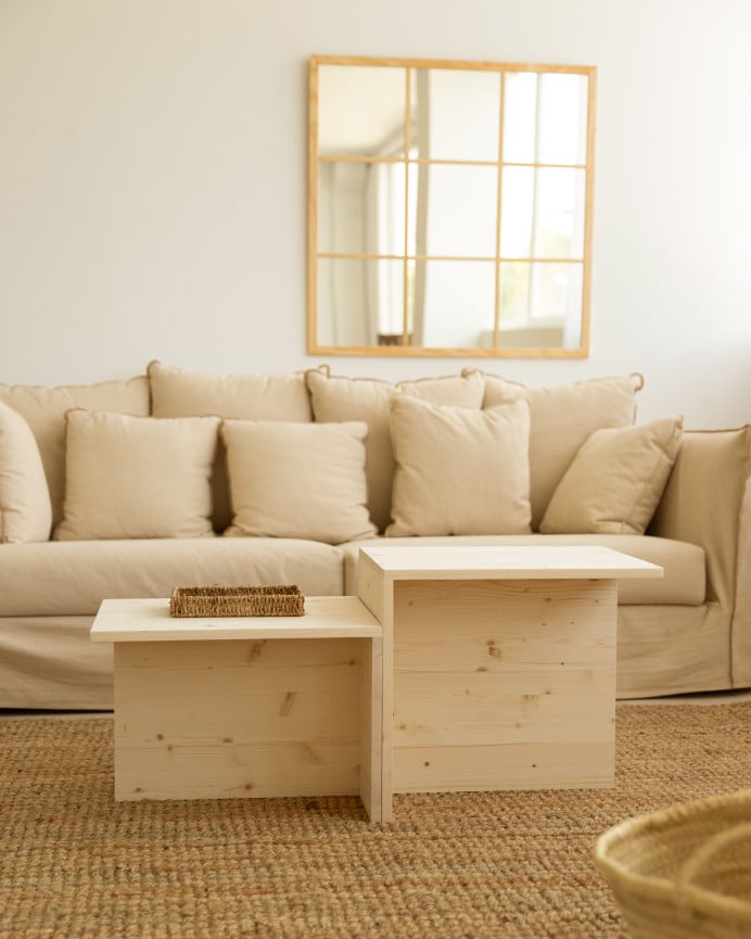 Deco Wood Mesa De Centro 2 Piezas De Madera Maciza En Tono Natural De 100x44 6cm