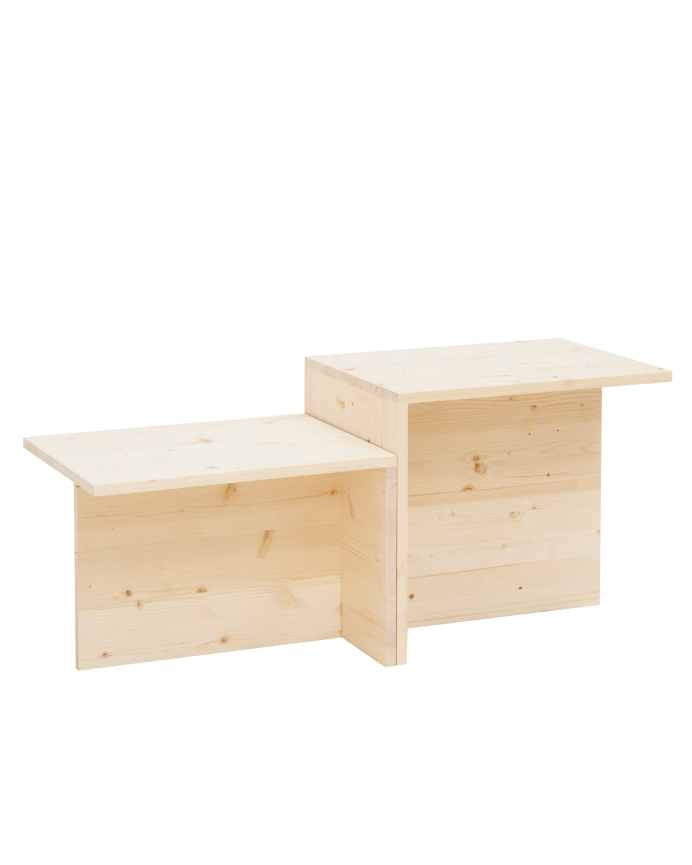 Deco wood Mesa de centro 2 piezas de madera maciza en tono natural de 100x44 6cm