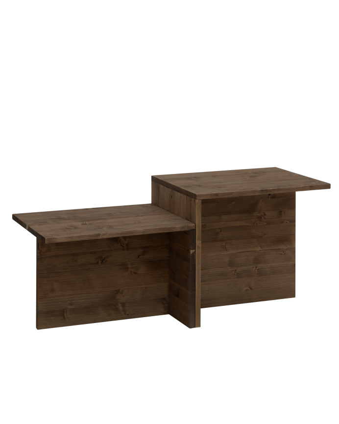 Deco wood Mesa de centro 2 piezas de madera maciza en tono nogal de 100x44 6cm