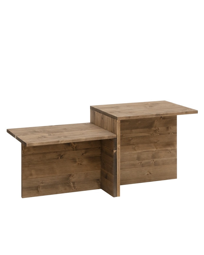 Deco wood Mesa de centro 2 piezas de madera maciza en tono roble oscuro de 100x44 6cm