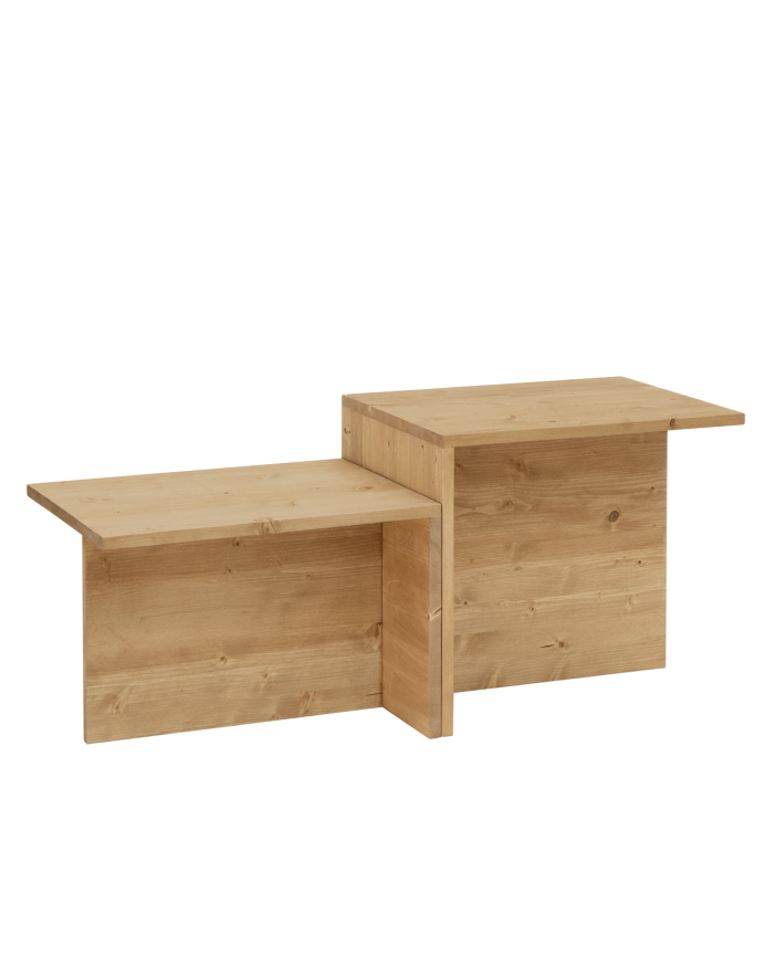 Deco wood Mesa de centro 2 piezas de madera maciza en tono roble medio de 100x44 6cm