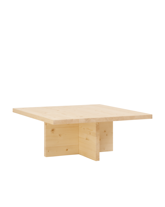 Deco wood Mesa de centro cuadrada de madera maciza en tono natural de 80x80cm