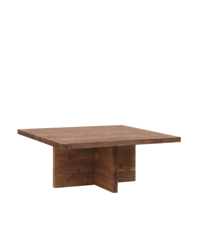 Deco Wood Mesa De Centro Cuadrada De Madera Maciza En Tono Nogal De 80x80cm
