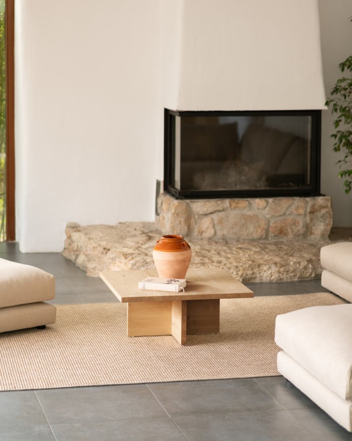 Deco Wood Mesa De Centro Cuadrada De Madera Maciza En Tono Roble Medio De 80x80cm