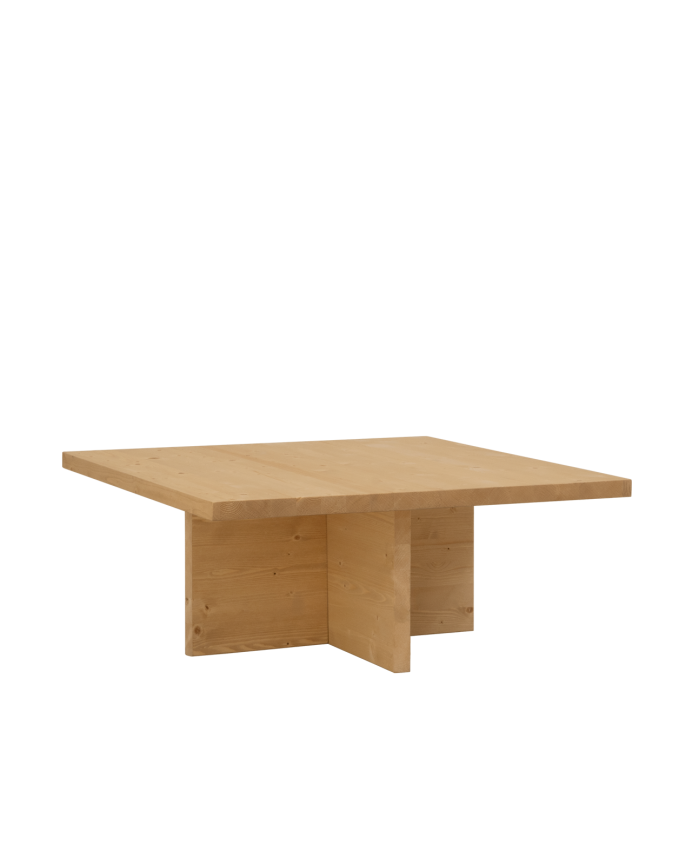Deco wood Mesa de centro cuadrada de madera maciza en tono roble medio de 80x80cm