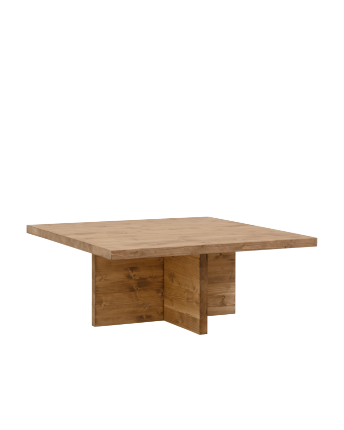 Deco wood Mesa de centro cuadrada de madera maciza en tono roble oscuro de 80x80cm