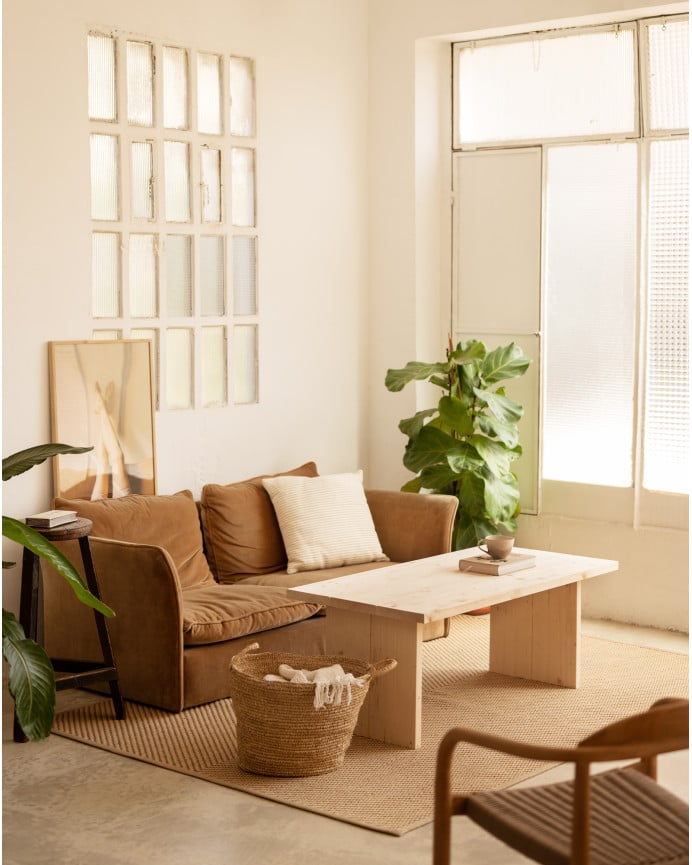 Deco Wood Mesa De Centro De Madera Maciza Acabado Natural De 120x60cm